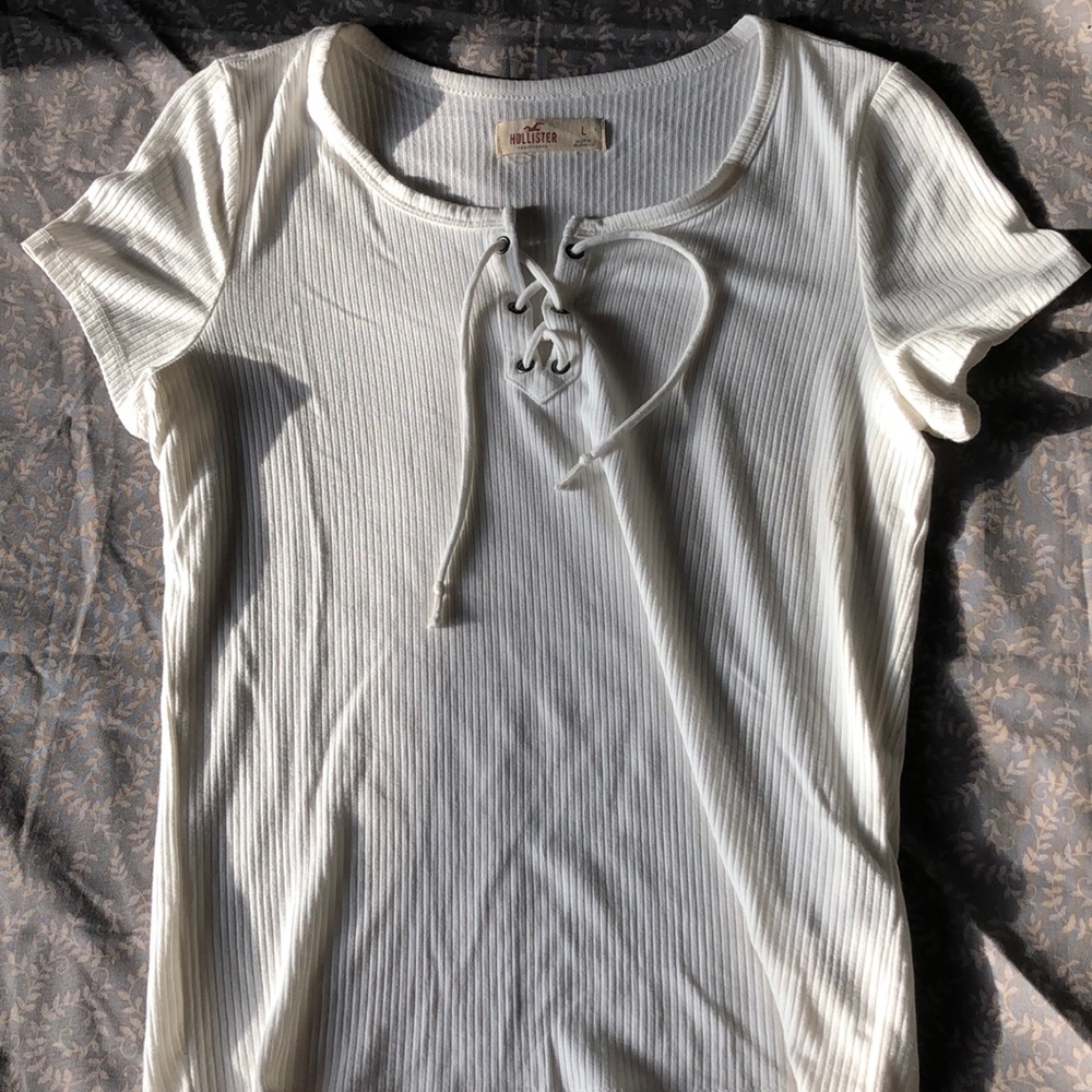 White lace up tee